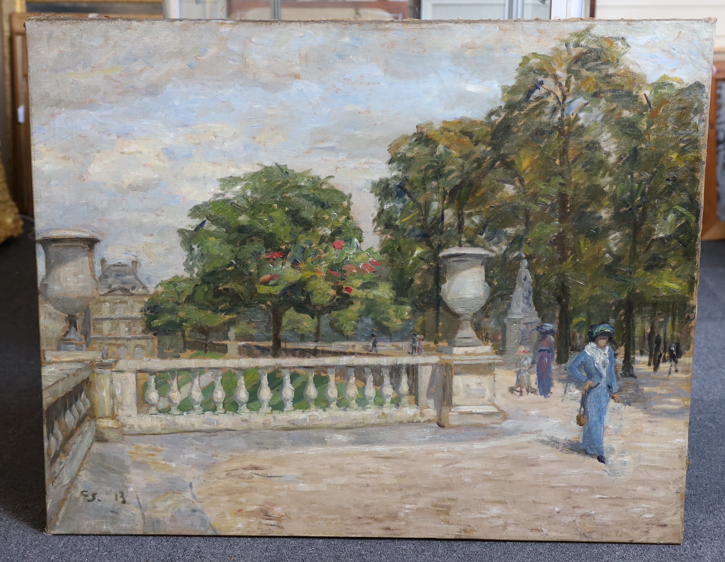 Charles Holloway James RA (1893-1953), 'The Tuilleries Gardens', oil on canvas, 78 x 97cm, unframed